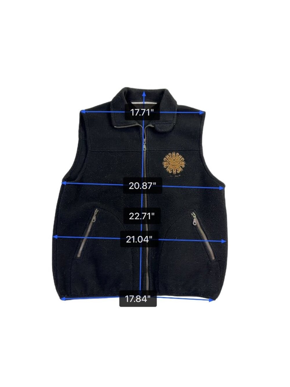 Fairline Unisex Black Fleece Sleeveless Vest Zipper Front Embroidered Sz M